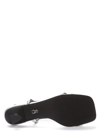 Silver Metallic Strappy Sandal with Kitten Heel