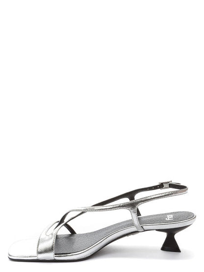Silver Metallic Strappy Sandal with Kitten Heel