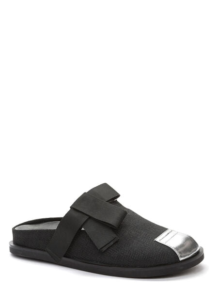 Black Textile Slip-On Shoe with Metallic Tip