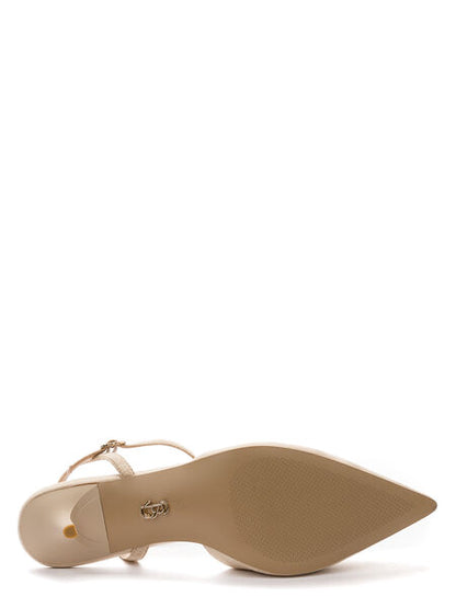 Beige Slingback Kitten Heel with Ankle Strap