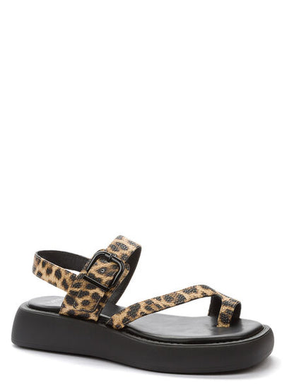 Leopard Print Flat Sandal with Adjustable Strap