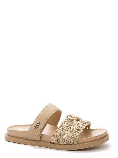 Beige Woven Slide Sandals with Dual Straps