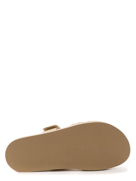 Beige Woven Slide Sandals with Dual Straps