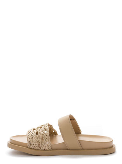 Beige Woven Slide Sandals with Dual Straps
