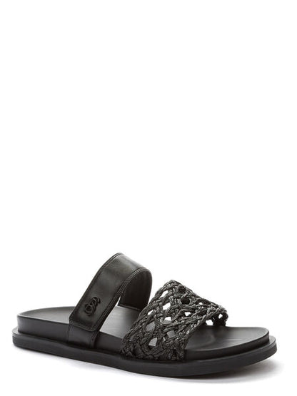 Black Woven Strap Sandals with Adjustable Band