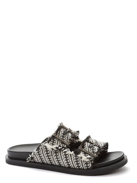 Black Textured Slide Sandals with Double Straps