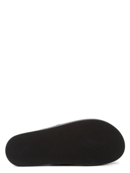 Black Textured Slide Sandals with Double Straps