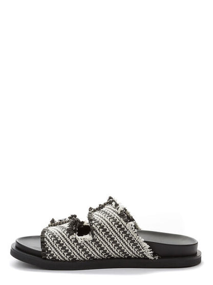 Black Textured Slide Sandals with Double Straps