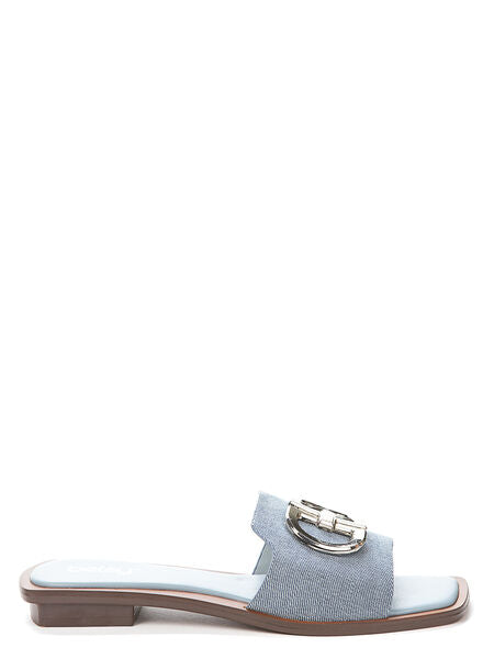 Blue Textured Slide Sandal with Metallic Accent