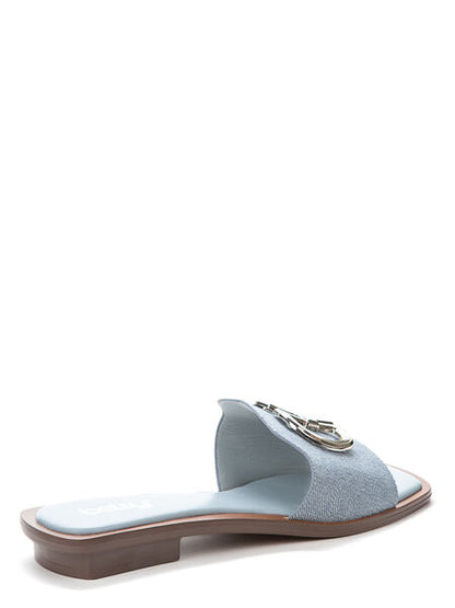 Blue Textured Slide Sandal with Metallic Accent