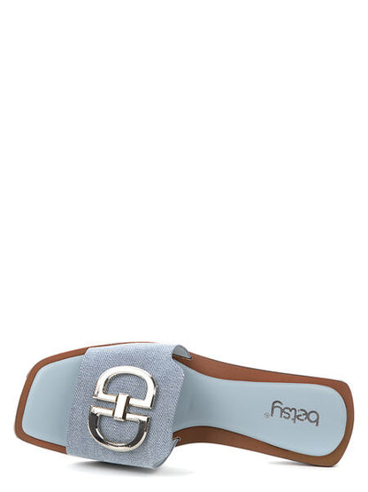 Blue Textured Slide Sandal with Metallic Accent