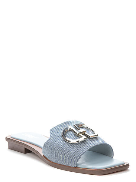 Blue Textured Slide Sandal with Metallic Accent