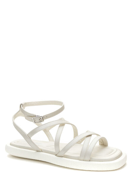 White Strappy Sandal with Ankle Buckle