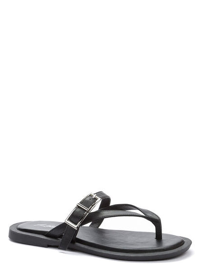 Black Buckled Sandal with Dual Straps