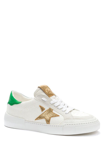 White Leather Sneakers with Gold Star Accent