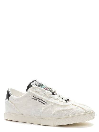 White Textured Low-Top Sneakers with Black Detail