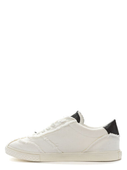 White Textured Low-Top Sneakers with Black Detail