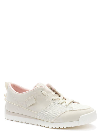 Cream Textured Low-Top Sneakers with Lace-Up Detail