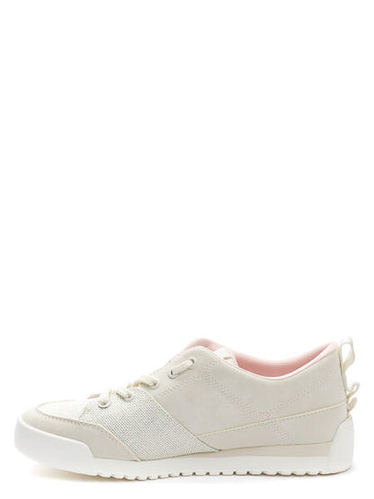 Cream Textured Low-Top Sneakers with Lace-Up Detail