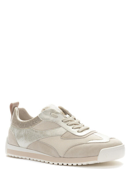 Beige Textured Sneakers with Lace-Up Design