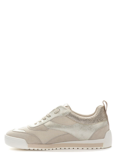 Beige Textured Sneakers with Lace-Up Design