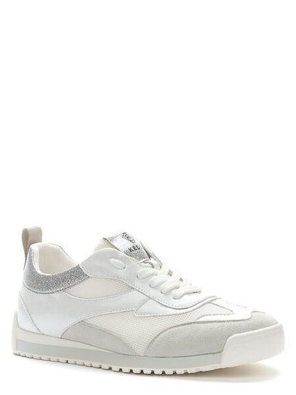 White Textured Sneakers with Metallic Accent