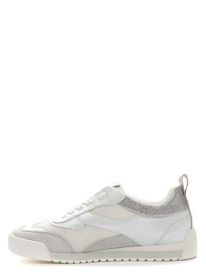 White Textured Sneakers with Metallic Accent