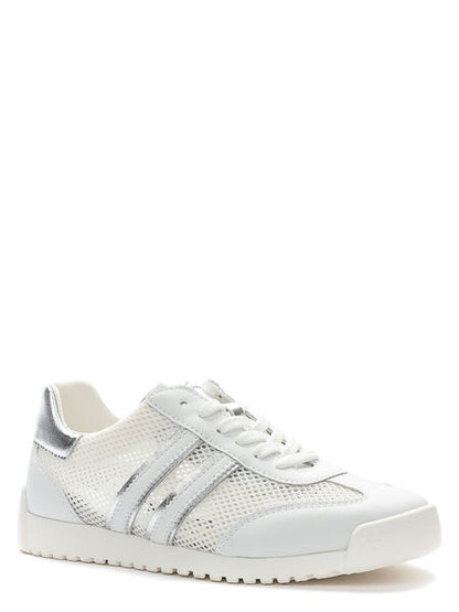 White Mesh Low-Top Sneakers with Silver Accents