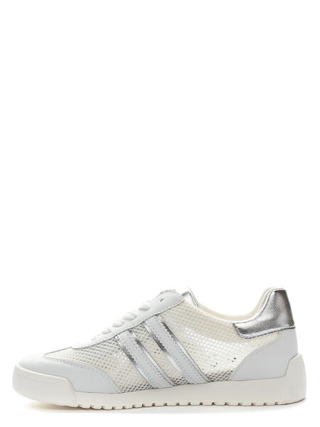 White Mesh Low-Top Sneakers with Silver Accents