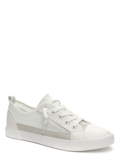 White Canvas Low-Top Sneakers with Lace-Up Design