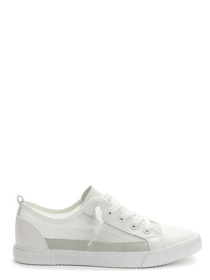 White Canvas Low-Top Sneakers with Lace-Up Design