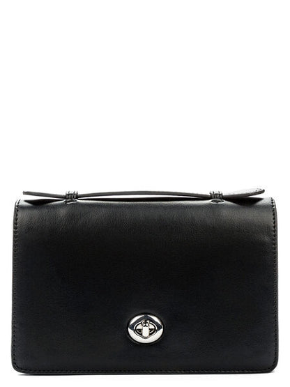 Black Leather Clutch Bag with Turn Lock Closure