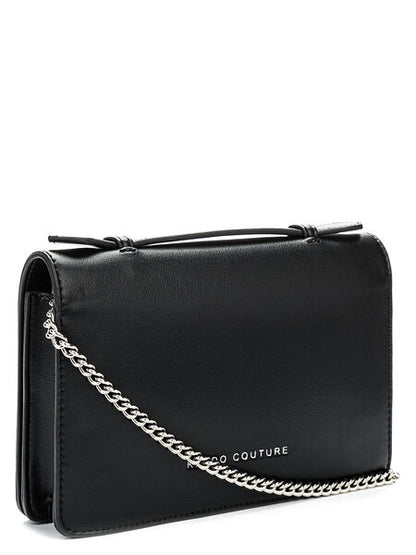 Black Leather Clutch Bag with Turn Lock Closure