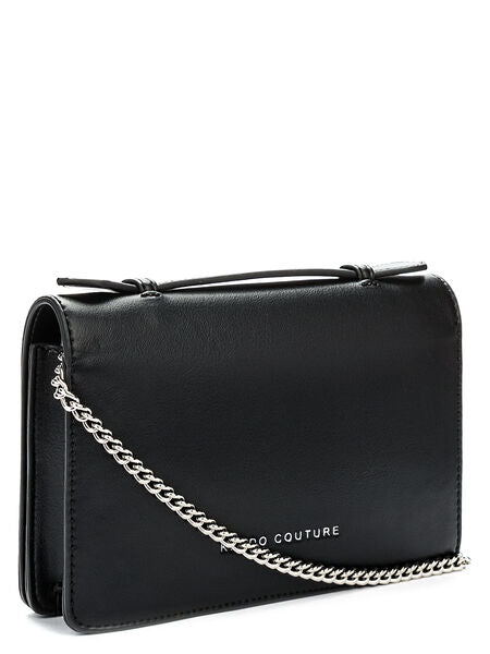 Black Leather Clutch Bag with Turn Lock Closure