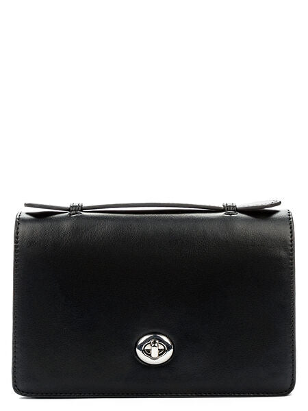 Black Leather Clutch Bag with Turn Lock Closure