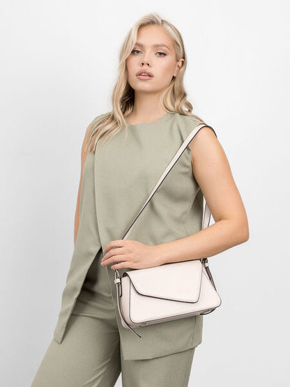 Beige Structured Shoulder Bag with Adjustable Strap