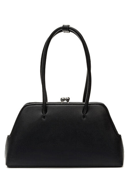 Black Structured Handbag with Classic Snap Closure