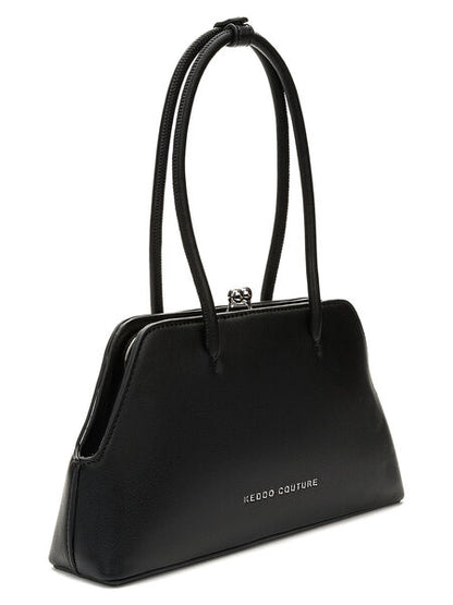 Black Structured Handbag with Classic Snap Closure