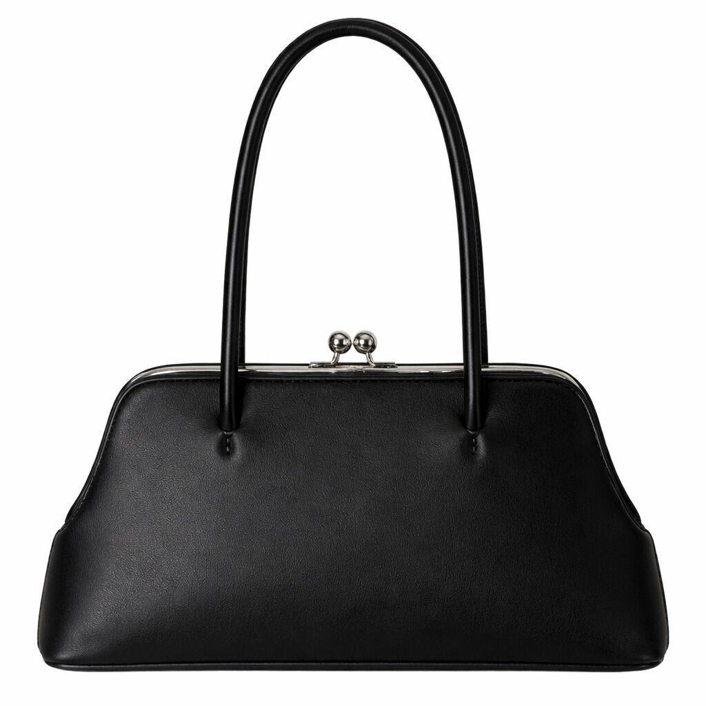 Black Structured Handbag with Classic Snap Closure