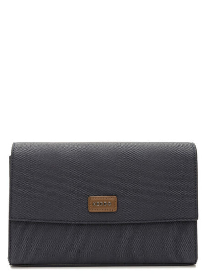 Dark Blue Textured Clutch with Logo Detail