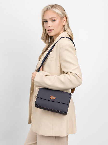 Dark Gray Textured Clutch with Logo Detail