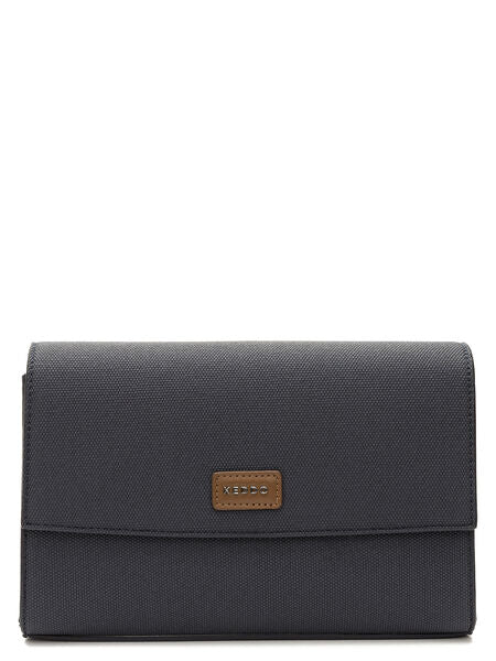 Dark Gray Textured Clutch with Logo Detail