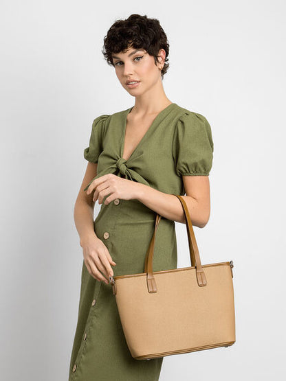 Camel Textured Tote Bag with Double Handle