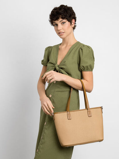 Camel Textured Tote Bag with Double Handle