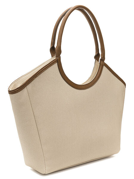 Beige Canvas Tote Bag with Brown Accents