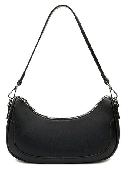 Black Leather Shoulder Bag with Zipper Closure