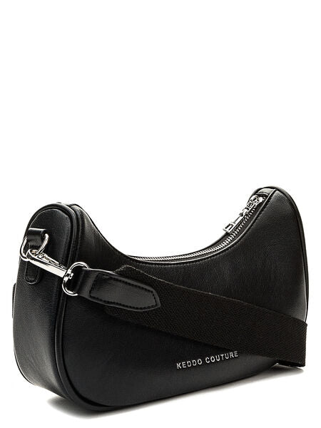 Black Leather Shoulder Bag with Zipper Closure