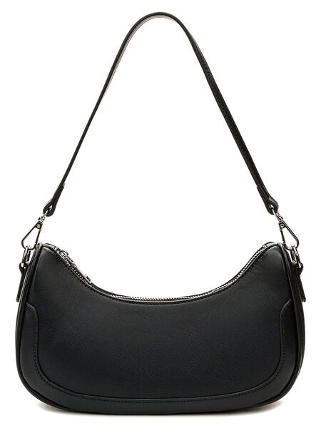 Black Leather Shoulder Bag with Zipper Closure