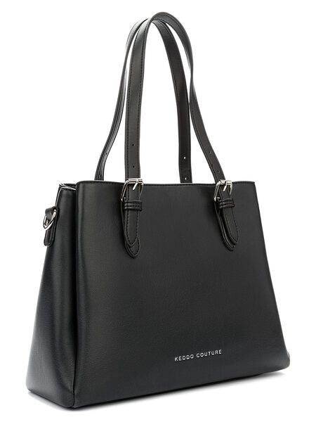 Black Faux Leather Tote with Adjustable Straps