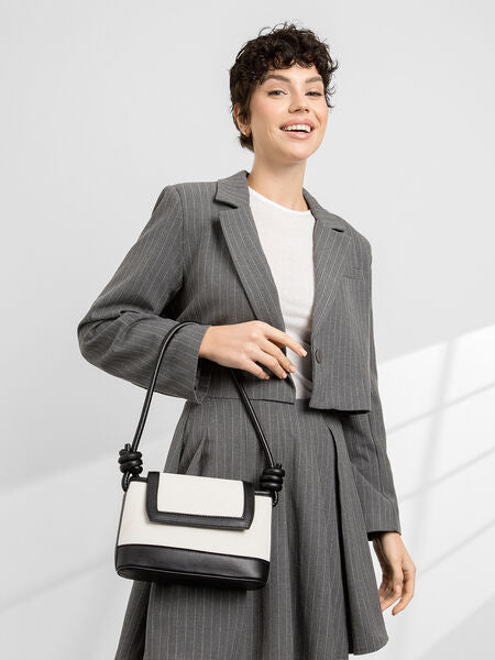 Black Trim Canvas Shoulder Bag with Knotted Strap